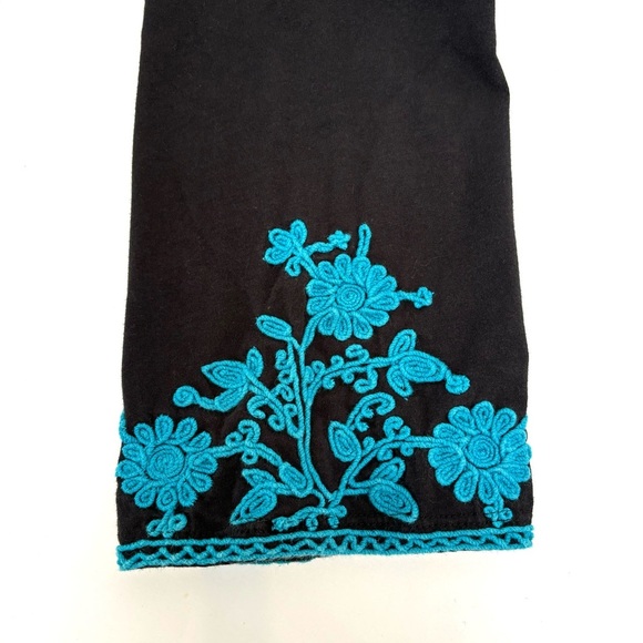 INC Floral Embroidered Square Neck Bell Sleeve Boho Cotton Tunic Black Large - Picture 3 of 6